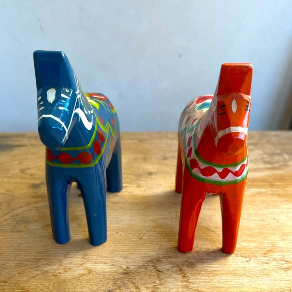 DALA Hand Painted Carved Wood Set-2 Horses Sweden - Picture 8 of 12